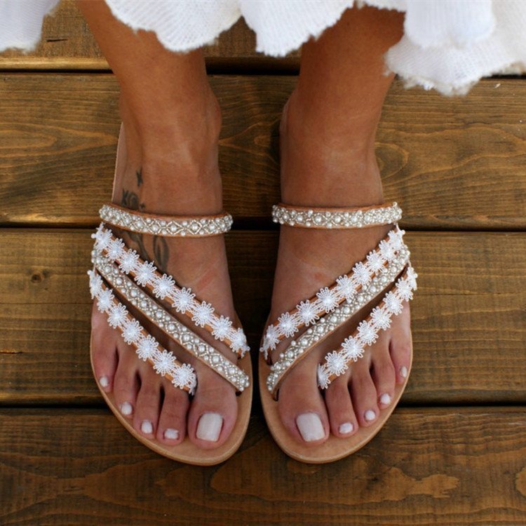 OrthoCare Boho Mule Sandals With Rhinestones - Unique Elegance