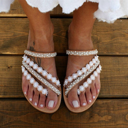 OrthoCare Boho Mule Sandals With Rhinestones - Unique Elegance