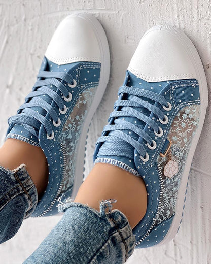 Calista | Orthopedic Denim Lace-Up Sneakers – Breathable Floral Mesh Design
