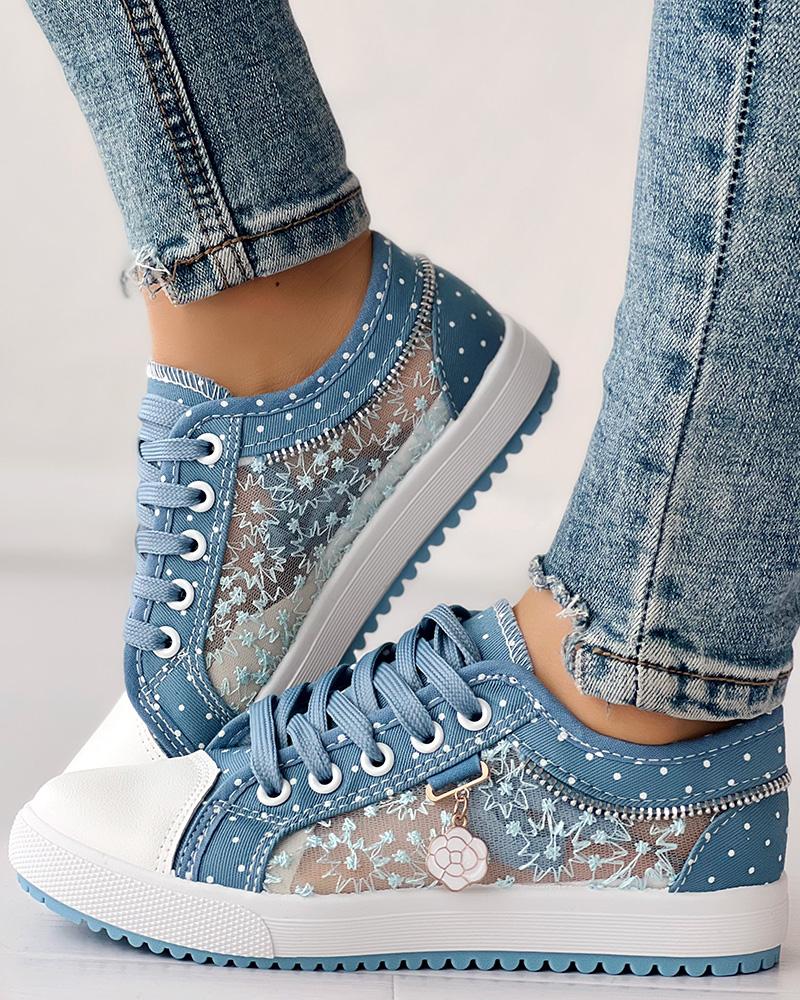 Calista | Orthopedic Denim Lace-Up Sneakers – Breathable Floral Mesh Design