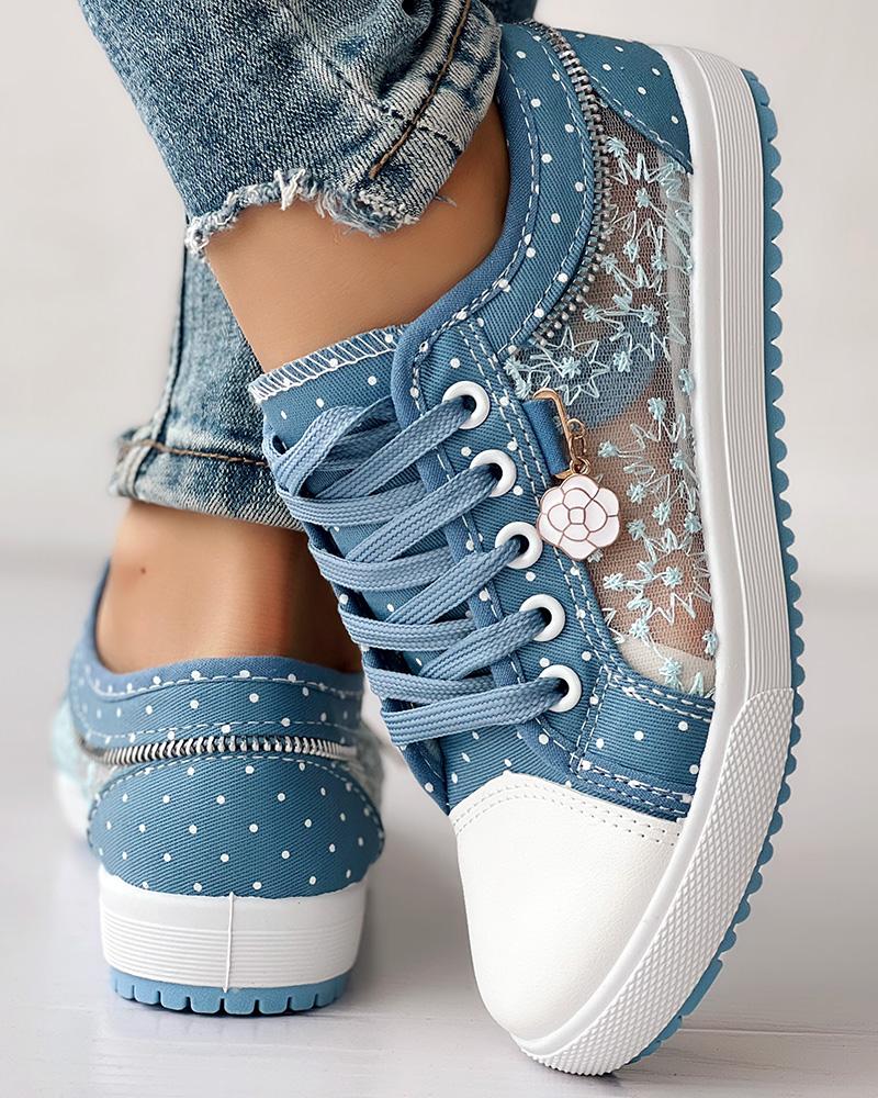 Calista | Orthopedic Denim Lace-Up Sneakers – Breathable Floral Mesh Design