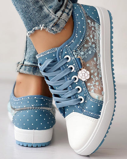 Calista | Orthopedic Denim Lace-Up Sneakers – Breathable Floral Mesh Design
