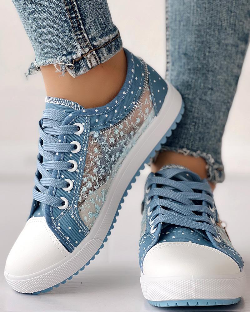 Calista | Orthopedic Denim Lace-Up Sneakers – Breathable Floral Mesh Design