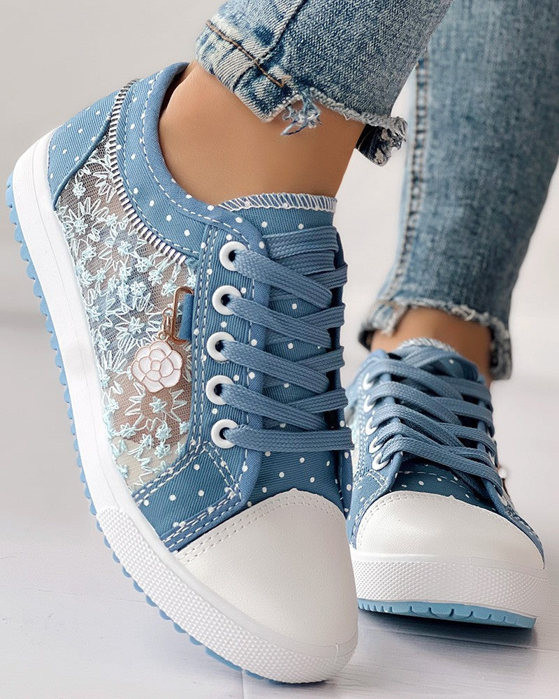 Calista | Orthopedic Denim Lace-Up Sneakers – Breathable Floral Mesh Design