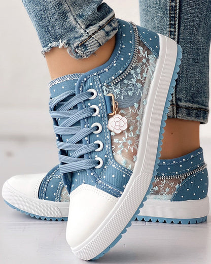 Calista | Orthopedic Denim Lace-Up Sneakers – Breathable Floral Mesh Design