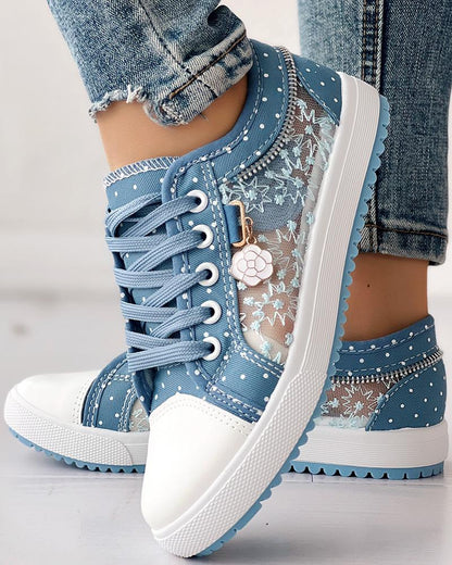 Calista | Orthopedic Denim Lace-Up Sneakers – Breathable Floral Mesh Design