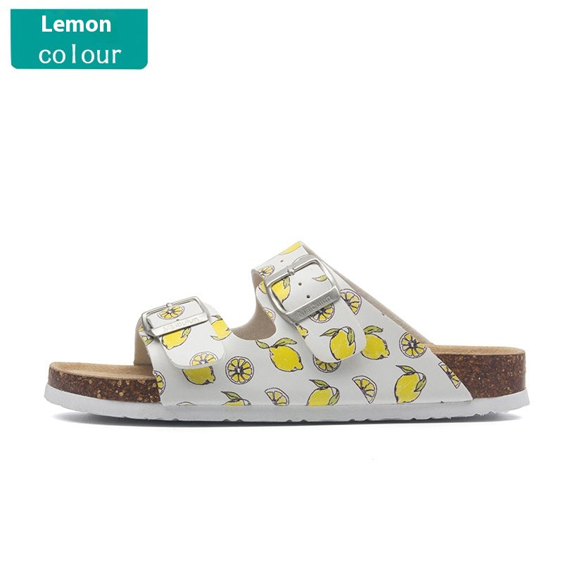 Shailene | Women’s Orthopedic Printed Double Buckle Cork Slide Sandals