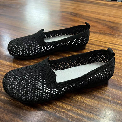 Orthopedic Breathable Slip-On Flats – Lightweight Perforated Comfort Walking Shoes