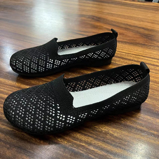 Orthopedic Breathable Slip-On Flats – Lightweight Perforated Comfort Walking Shoes