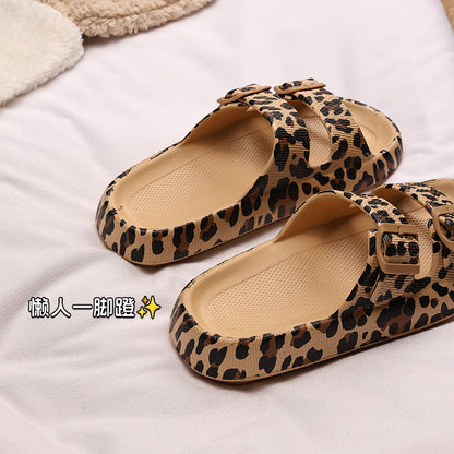 OrthoCare Leopard Print Double Strap Slide Sandals