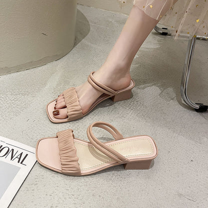 Berenice | Women’s Orthopedic Ruffle Strap Block Heel Mule Sandals