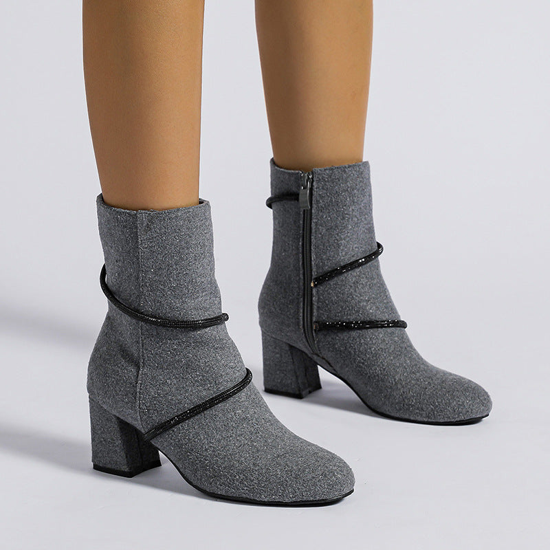 OrthoCare Mid-Heel Boots With Rhinestone Chain - Unique And Elegant