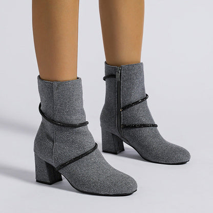 OrthoCare Mid-Heel Boots With Rhinestone Chain - Unique And Elegant