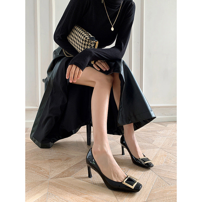 OrthoCare | Square Toe Block Heel Pumps with Buckle Detail