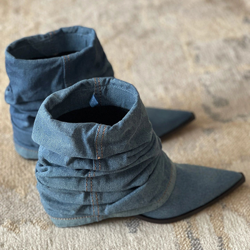 OrthoCare Pleated Denim Boots - Thick Sole Comfort
