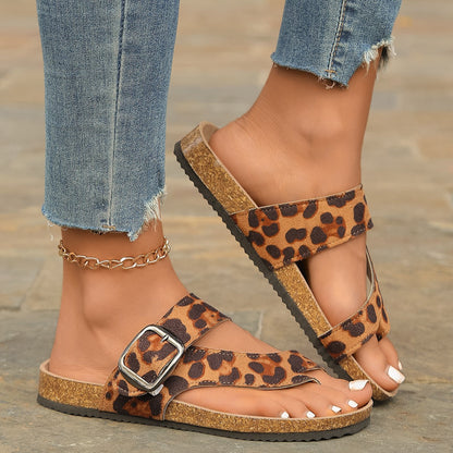 Lilouette | Women’s Orthopedic Leopard Print Toe Loop Sandals