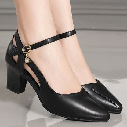 OrthoCare | Pointed Toe Ankle Strap Block Heel Pumps