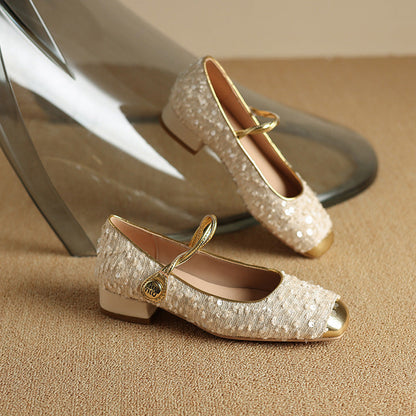 OrthoCare Low-Heeled Sequined Mary Jane Shoes