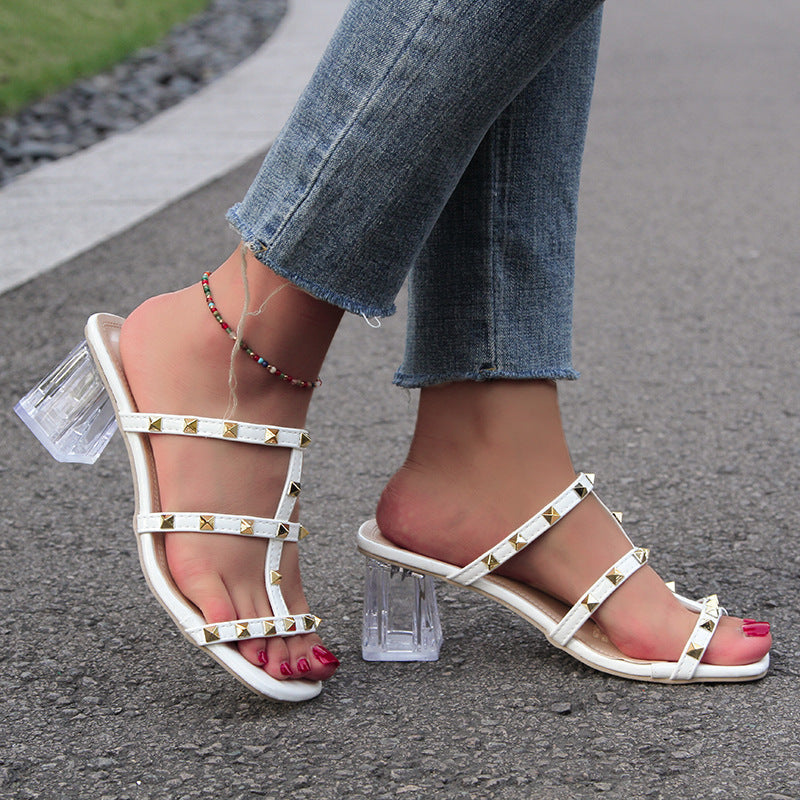 OrthoCare Transparent Heeled Sandals With Rivets - Unique Summer Fashion
