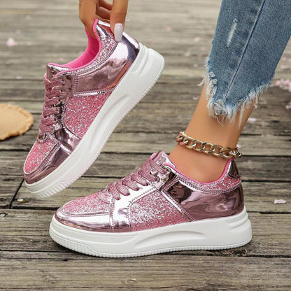 OrthoCare Unique Sequined Lace-Up Flat Shoes