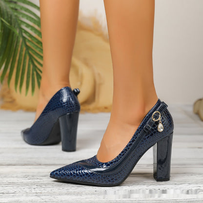 Heliora | Women’s Orthopedic Croc-Texture Pointed Toe Block Heels