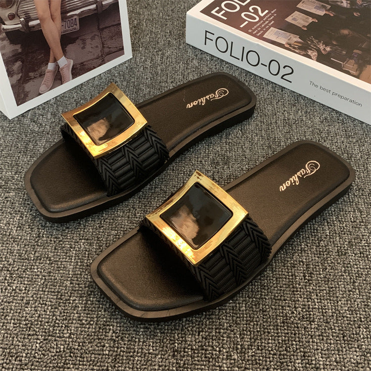Lazelle | Women’s Orthopedic Square Buckle Slide Sandals