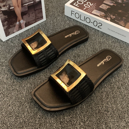 Lazelle | Women’s Orthopedic Square Buckle Slide Sandals
