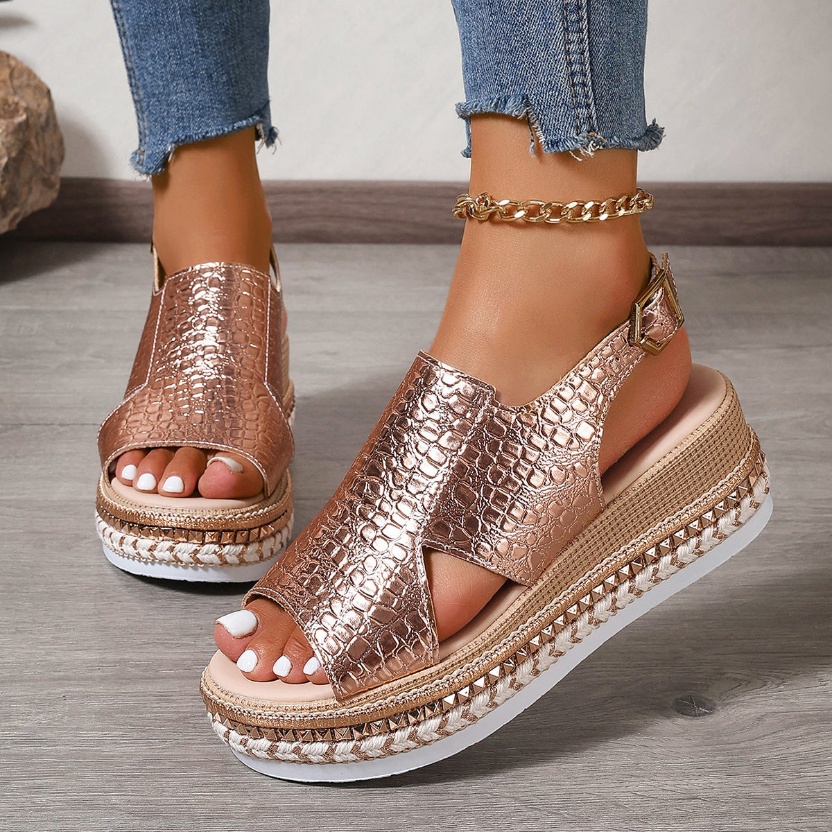 Melisande | Women’s Orthopedic Metallic Platform Slingback Sandals