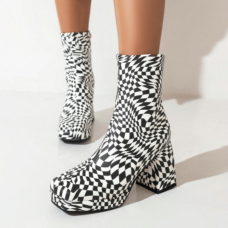 Lisa | Orthopedic Printed  Square Toe Heel Boots