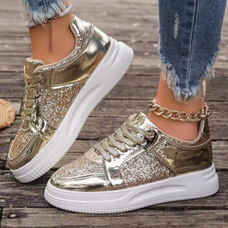 OrthoCare Unique Sequined Lace-Up Flat Shoes