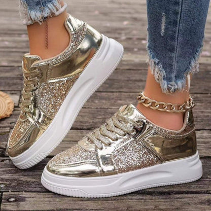 OrthoCare Unique Sequined Lace-Up Flat Shoes