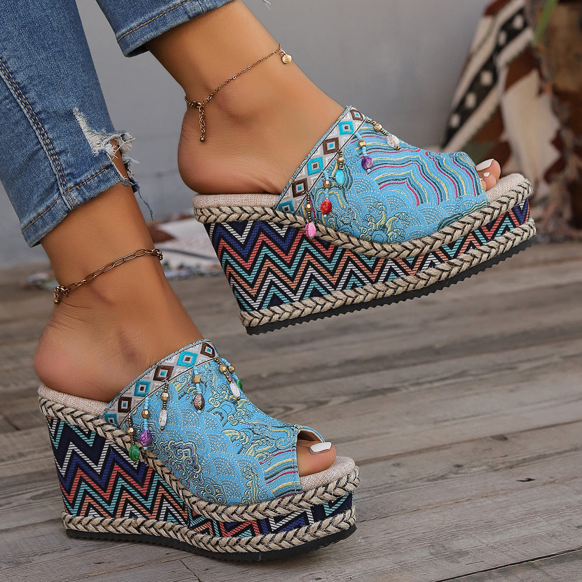 Greta | Orthopedic Boho Patterned Wedge Sandals