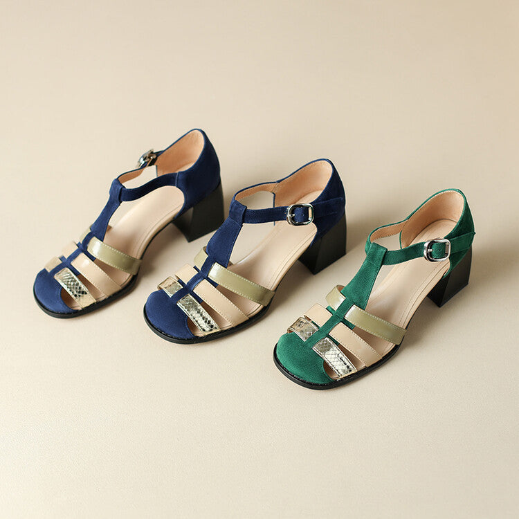 OrthoCare Elegant Leather Sandals With A Chunky Heel And A Single Buckle