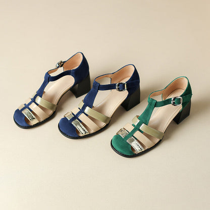 OrthoCare Elegant Leather Sandals With A Chunky Heel And A Single Buckle