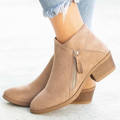 Magdalena | Orthopedic Side-Zip Suede Block-Heel Ankle Boots