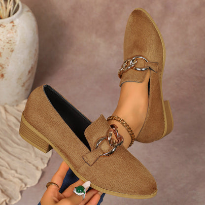 OrthoCare Chunky Heeled Pumps With Elegant Metal Chain