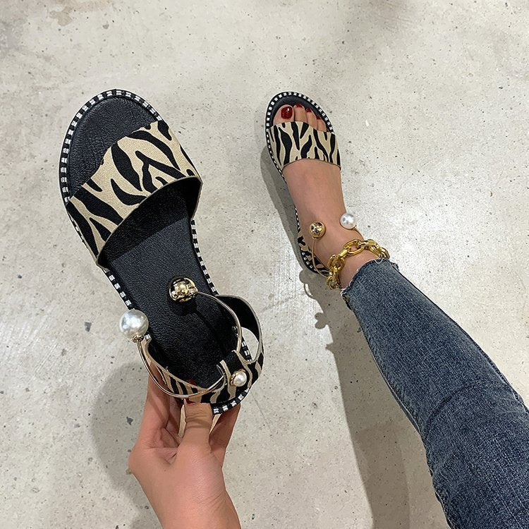 Wynella | Women’s Orthopedic Pearl Ankle Strap Flat Sandals