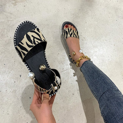 Wynella | Women’s Orthopedic Pearl Ankle Strap Flat Sandals