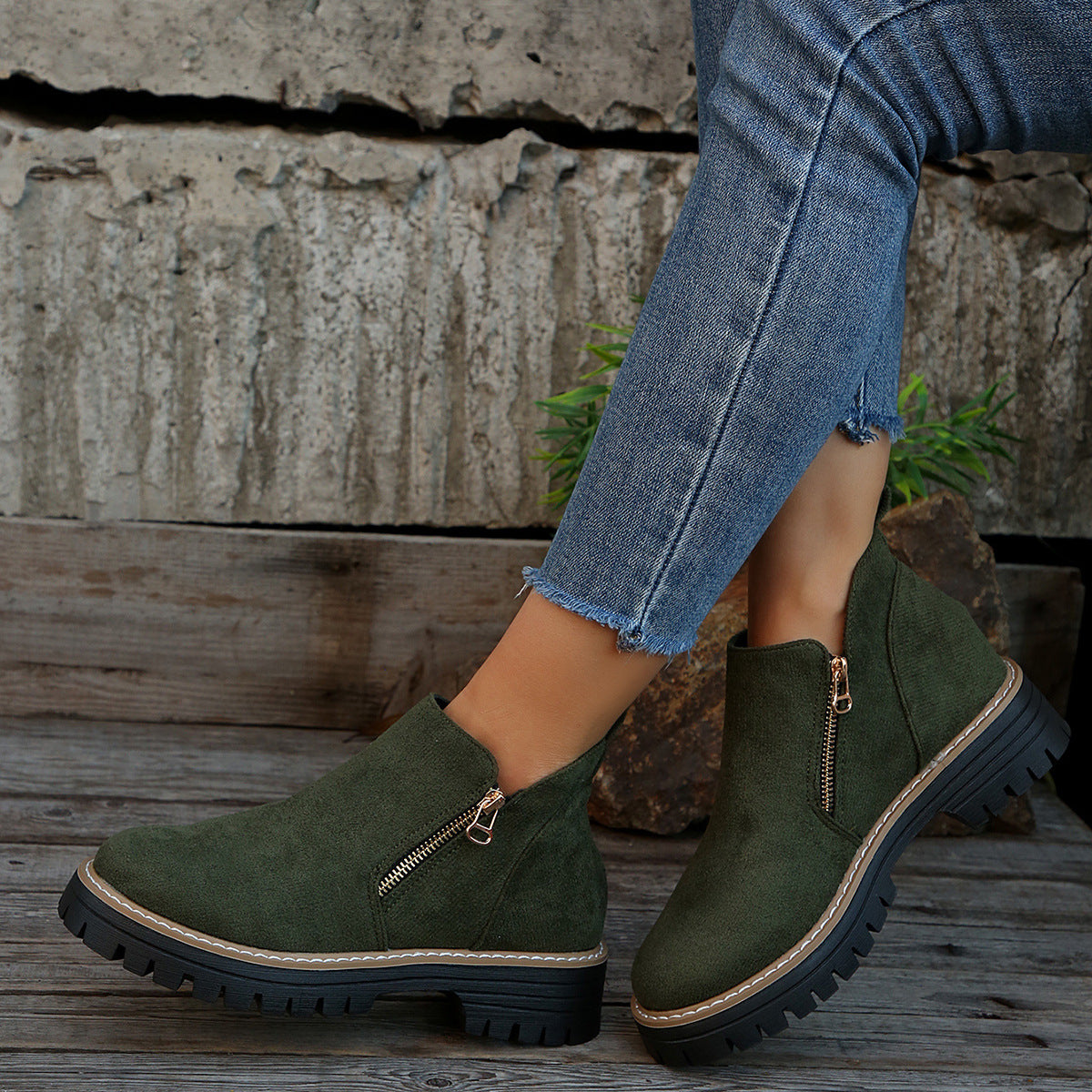 OrthoCare Suede Ankle Boots - Side Zipper Comfort