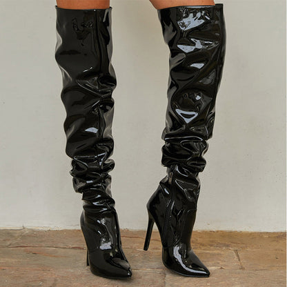 Melody | LuxeStride Orthopedic Patent Over-the-Knee Boots