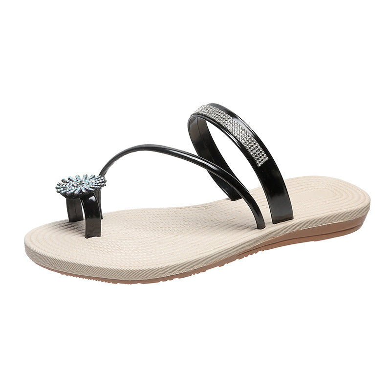 Havielle | Women’s Orthopedic Rhinestone Toe Ring Flat Sandals