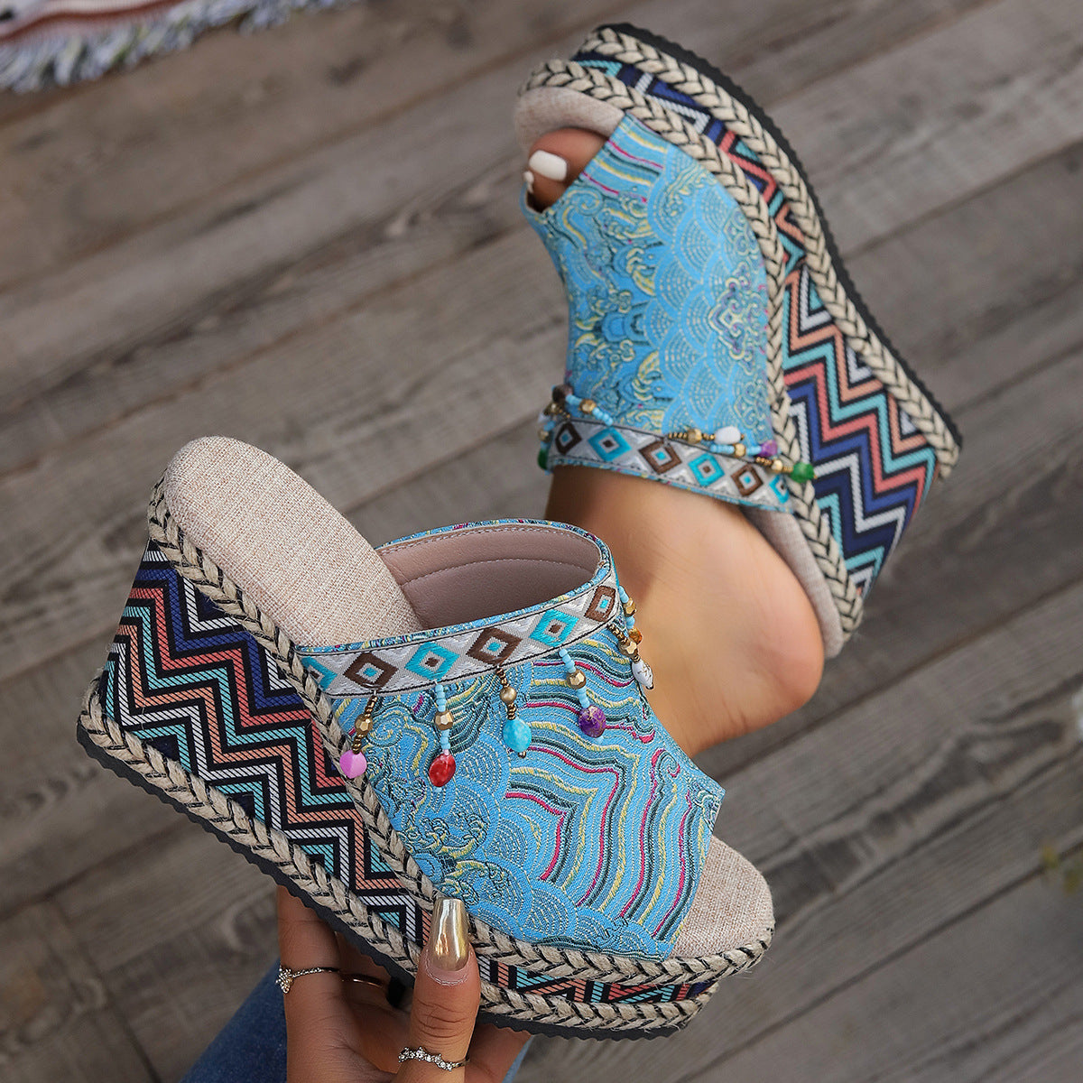 Greta | Orthopedic Boho Patterned Wedge Sandals