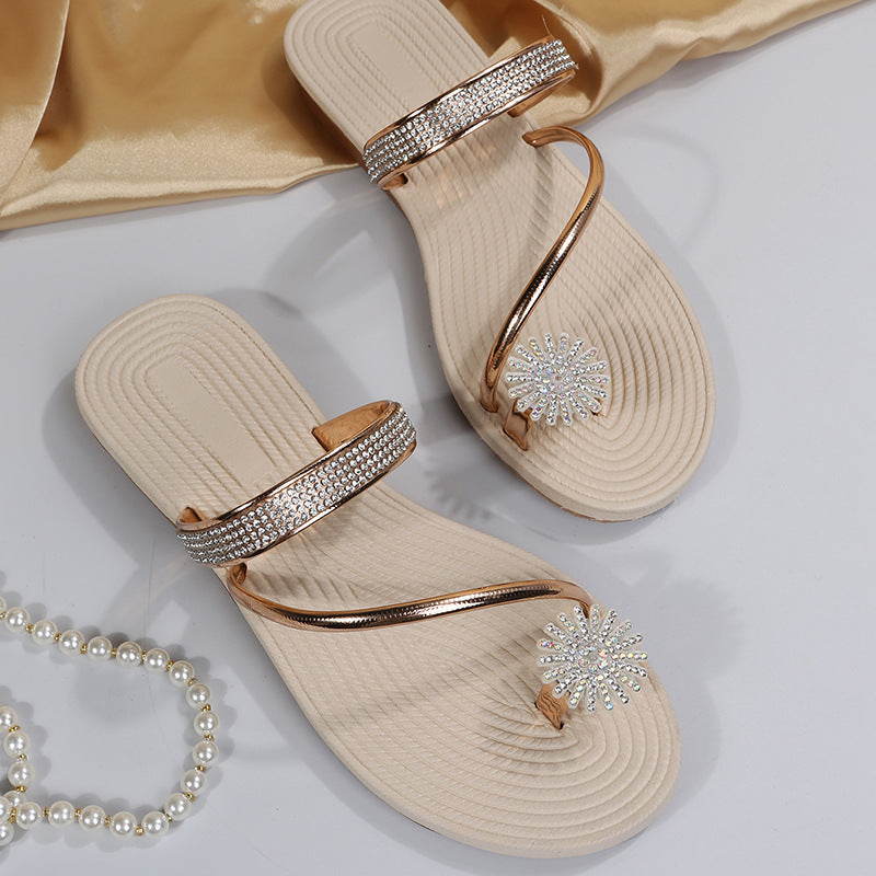 Rhea | Women’s Orthopedic Rhinestone Toe Ring Flat Sandals