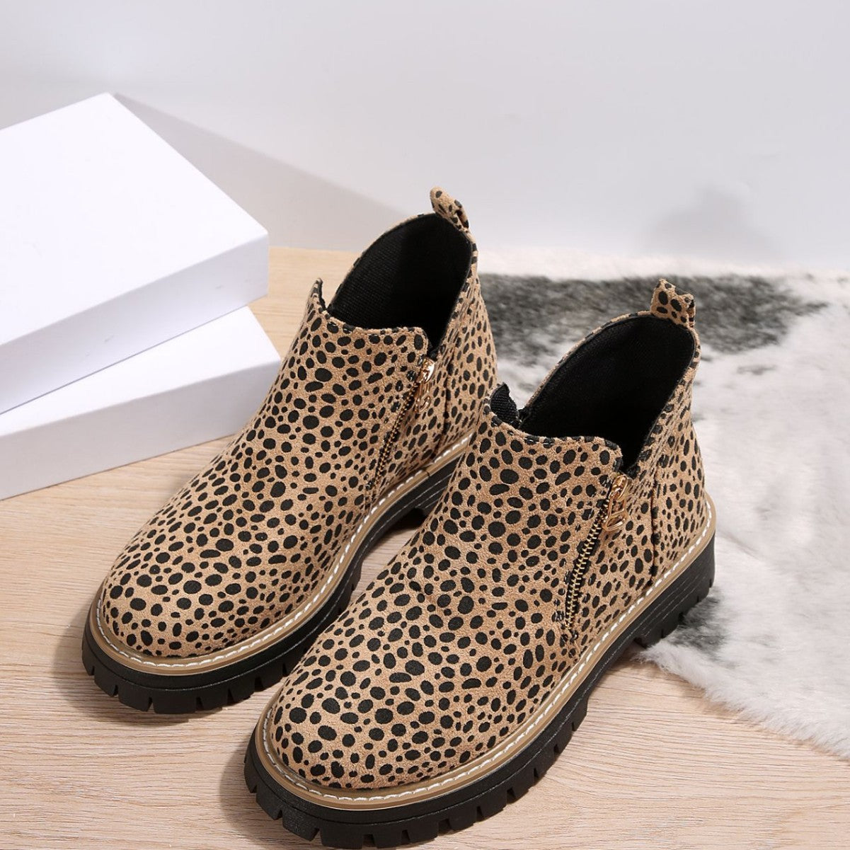OrthoCare Leopard Print Low Heel Boots - Unique Elegance