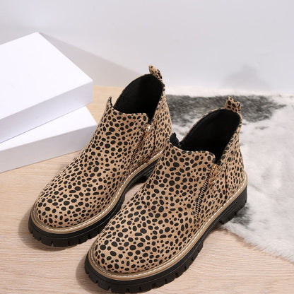 OrthoCare Leopard Print Low Heel Boots - Unique Elegance