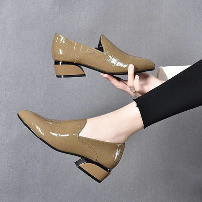OrthoCare Leather Chunky Heel Shoes - Pointed Toe