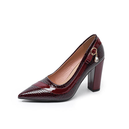 Heliora | Women’s Orthopedic Croc-Texture Pointed Toe Block Heels