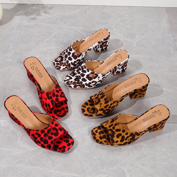 OrthoCare Leopard Chunky Heel Sandals - Square Toe