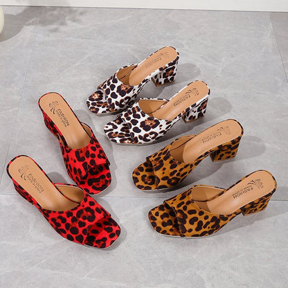 OrthoCare Leopard Chunky Heel Sandals - Square Toe