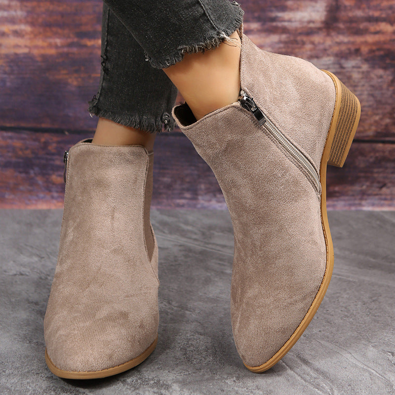 OrthoCare Suede Ankle Boots - Thick Heel Comfort